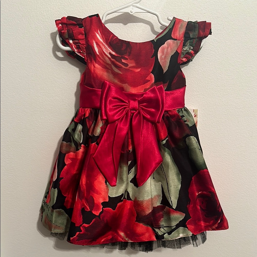 Sweet Heart Rose Floral Red and Black Dress with Bow Size 2T. NWT. Holiday Dress